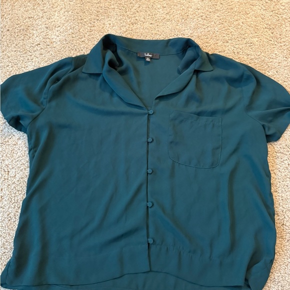 Lulu's Blue Short Sleeve Button Down Shirt - Picture 1 of 6